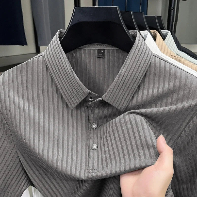 Men's Striped Polo Shirt – Breathable Summer Style