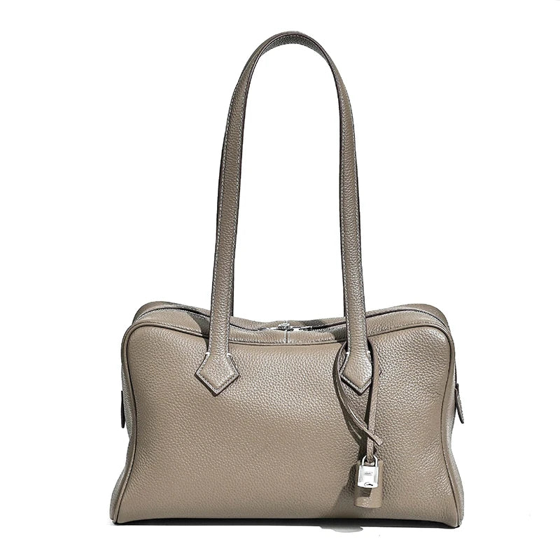 2026 Spring Luxury Brand Genuine Leather Women Bags Cowhide Casual Totes Women Handbags Fashion Silver Lock Shoulder Bags Woman