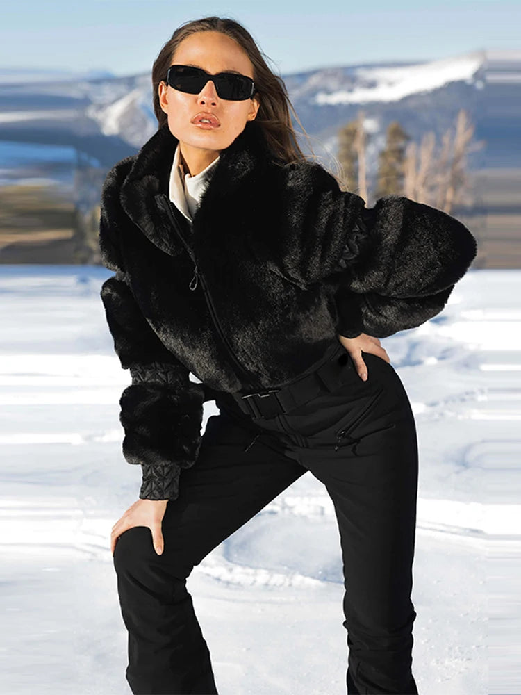 Women’s Faux Fur Trim Ski Jumpsuit