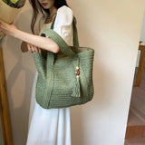 Woven Handbags Ladies Summer Woven Totes Bag with Tassel Women Shoulder Bag Large Capacity Fashion Straw Female Shopper Bag