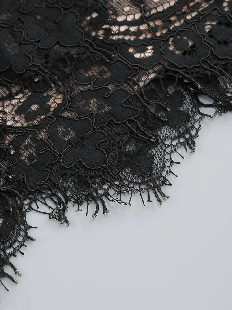 Strapless Lace Mini Dress – Elegant Sheer Patchwork Slim Fit Evening Dress