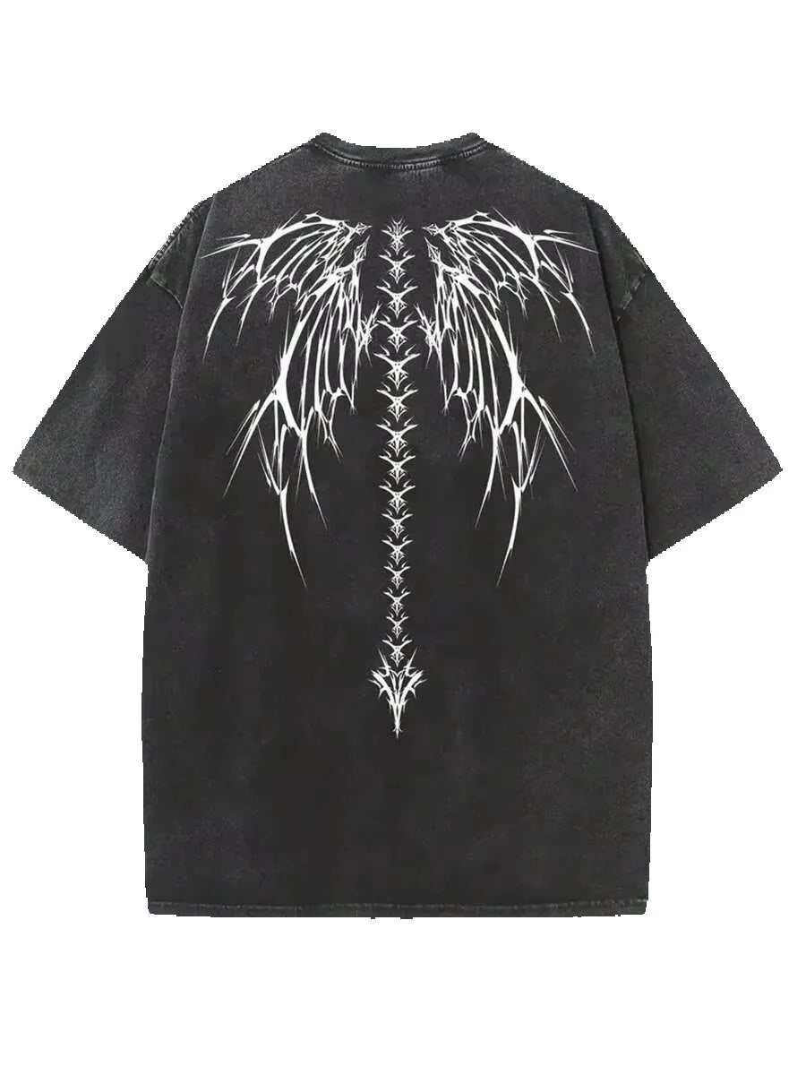 Black Vintage Washed Batik Cotton Oversized Graphic Tee