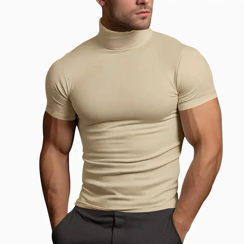 Men's compress T-shirts summer solid color short-sleeved men tops fashion yoga clothes men's tight turtleneck T-shirt