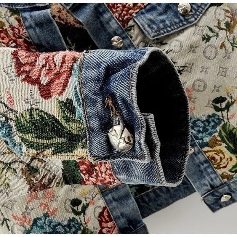 Retro Jacquard Denim Jacket | USA-Made Women's Cropped Spring Coat