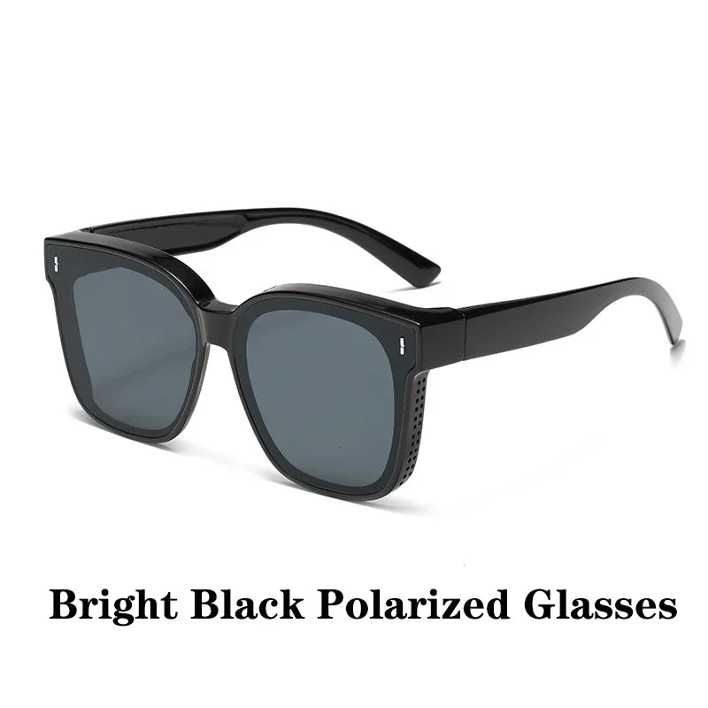 Polarized Clip-On Sunglasses for Glasses Wearers, Fashion Square Over Glasses Myopia Sunglasses, UV400 Protection for Driving, Fishing & Outdoor Use