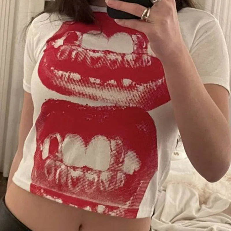 Y2K Punk Gothic Short Sleeve Tee for Women