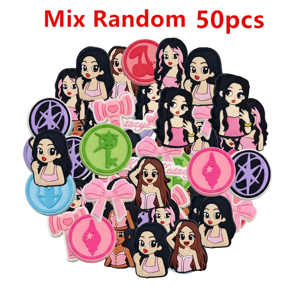 16-100Pcs Music KATSEYE Shoe Charms For Bubble Slides Clogs Sandals,PVC Shoe Decorations Accessories Buckle For Christmas Gifts