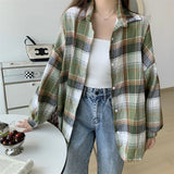 Vintage Plaid Long-Sleeve Blouse