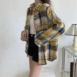 Vintage Plaid Long-Sleeve Blouse