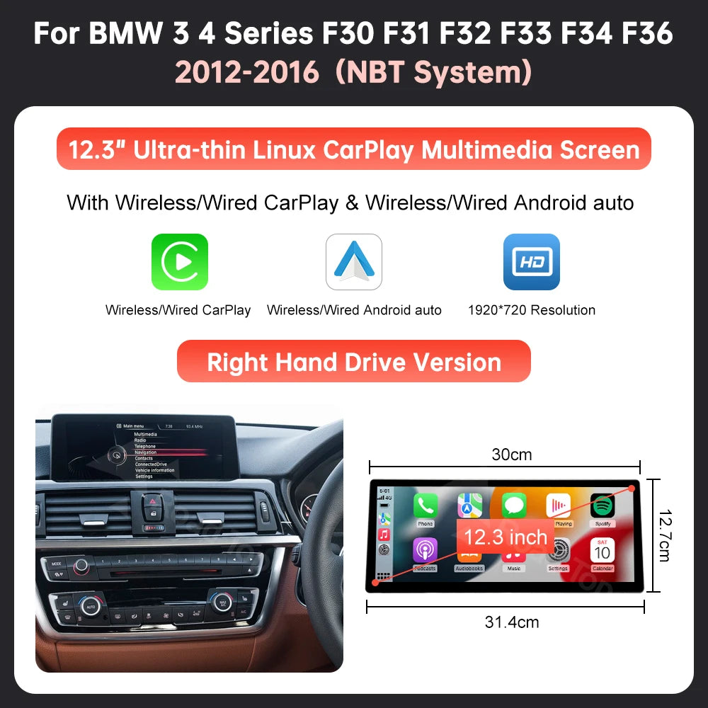 12.3" BMW F30/F36 CarPlay & Android Auto Screen Upgrade