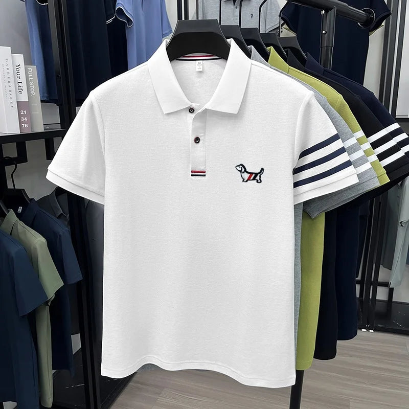Men's Striped Polo Shirt – Embroidered Elegance