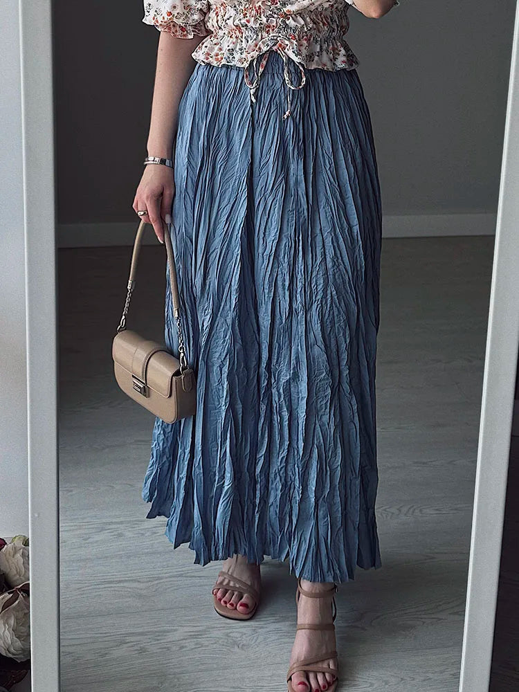 Women's Pleated Maxi Skirt – Elegant A-Line Beach Style