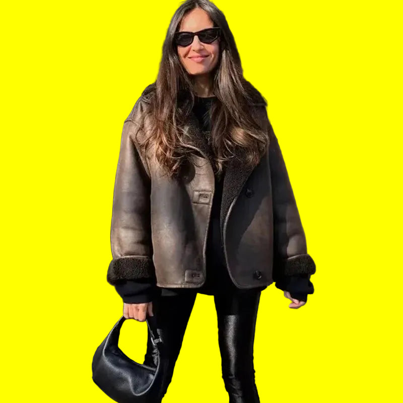 Women’s Oversized Faux Leather Bomber Jacket