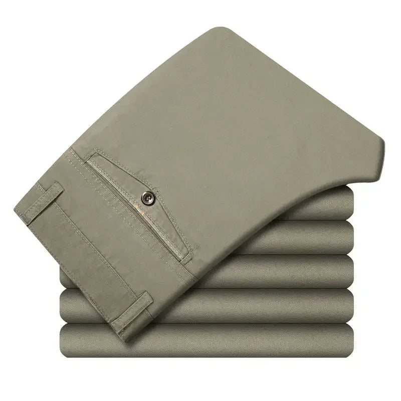 Men's Cotton Straight-Leg Casual Trousers