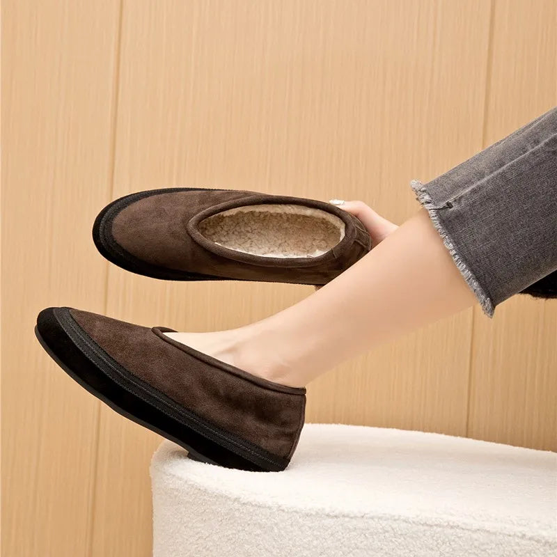 AIYUQI Women's Fur-Lined Leather Ballet Flats – Winter Comfort