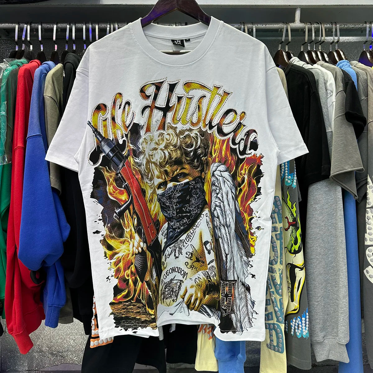Oversized Rhinestone Cotton Crew Neck T-Shirt