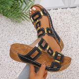 Women's Wide-Fit Roman Sandals — Open Toe Wedge Beach Shoes