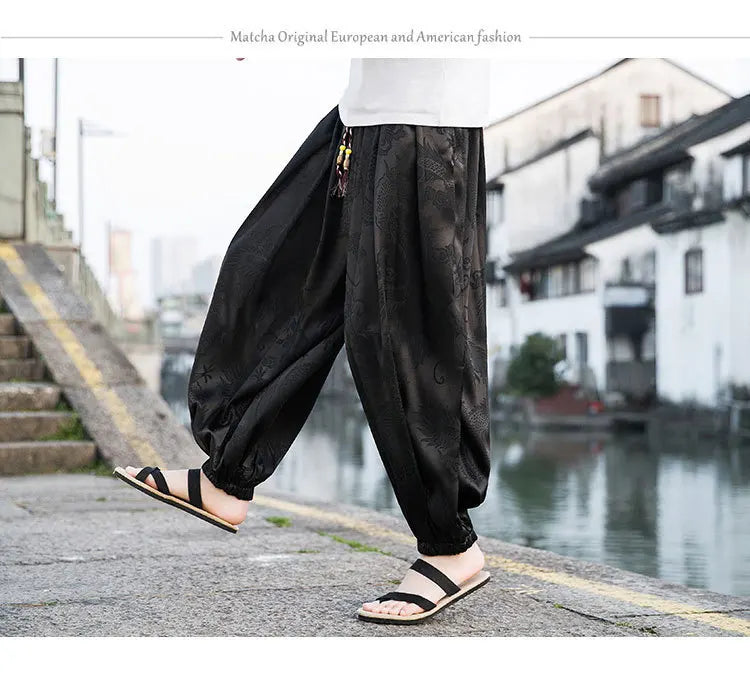 Men’s Ice Silk Dragon Jacquard Bloomers