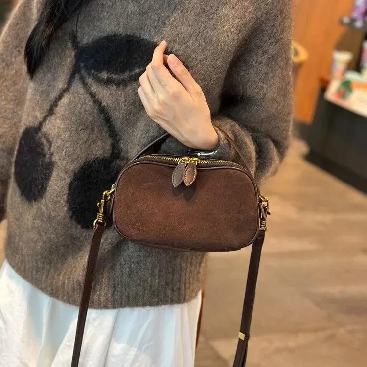 Russian Women's Genuine Suede Cowhide Leather Shoulder Bag Soft Cow Versatile Ladies Crossbody Bag Trendy Luxury Female Designer