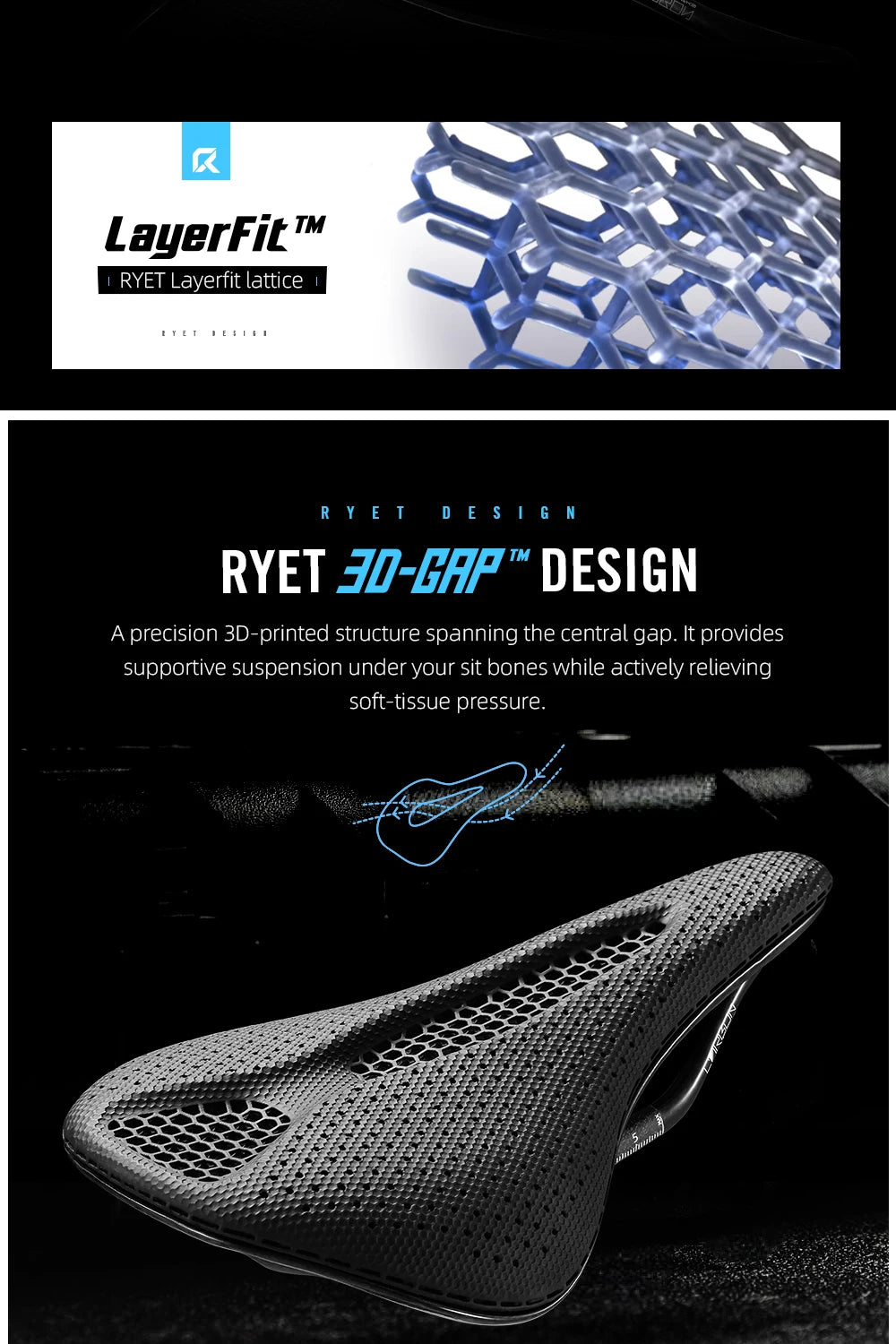 RYET Carbon 3D Printed Bike Saddle 145/155mm