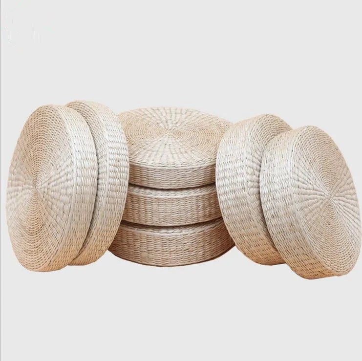 Handwoven Natural Straw Round Tatami Floor Cushion