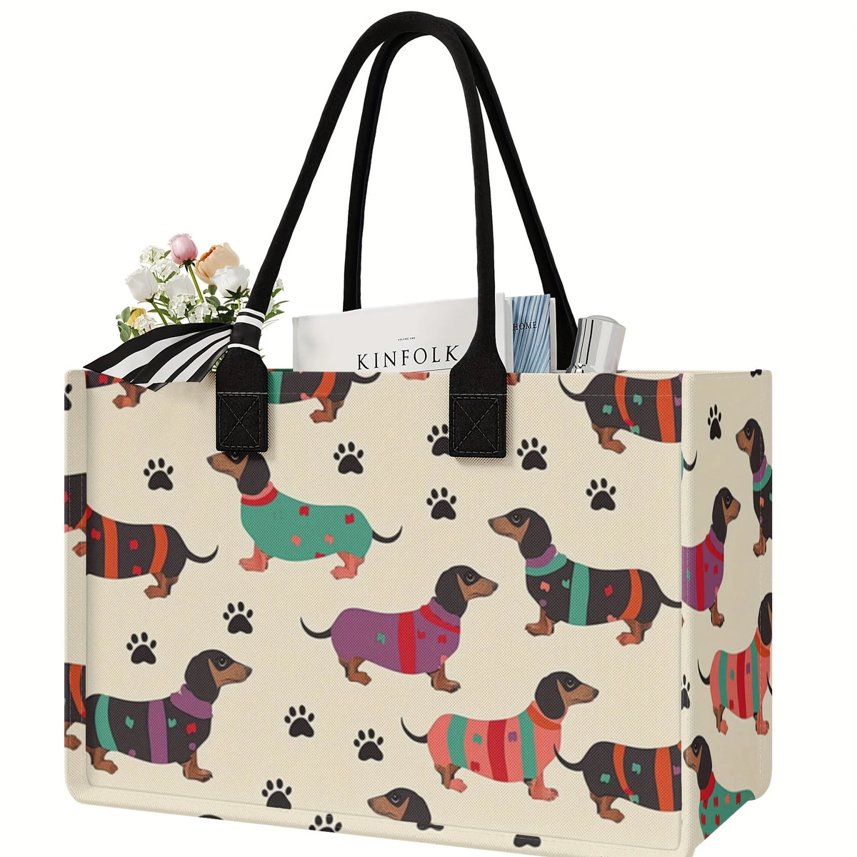 Dachshund & Paw Print Everyday Tote Bag