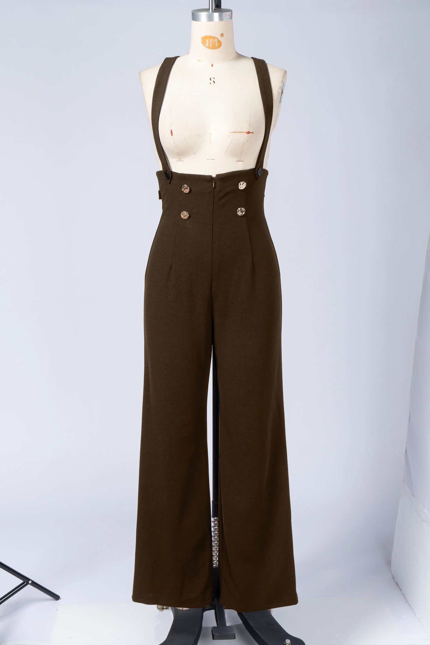 Retro Gold Double-Breasted Wide Leg Jumpsuit