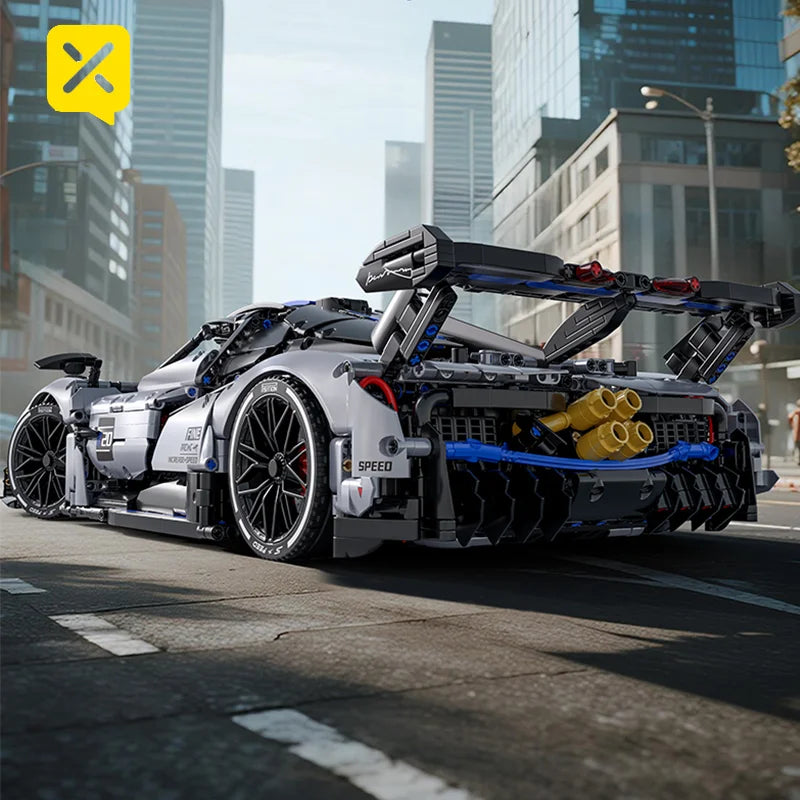 Silver-Blue Racing Sports Car Building Set High-Quality Materials for Car Enthusiasts to Assemble Their Own Supercar Model
