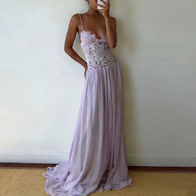 Lace Patchwork Ankle-Length Dress for Women