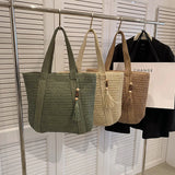 Woven Handbags Ladies Summer Woven Totes Bag with Tassel Women Shoulder Bag Large Capacity Fashion Straw Female Shopper Bag