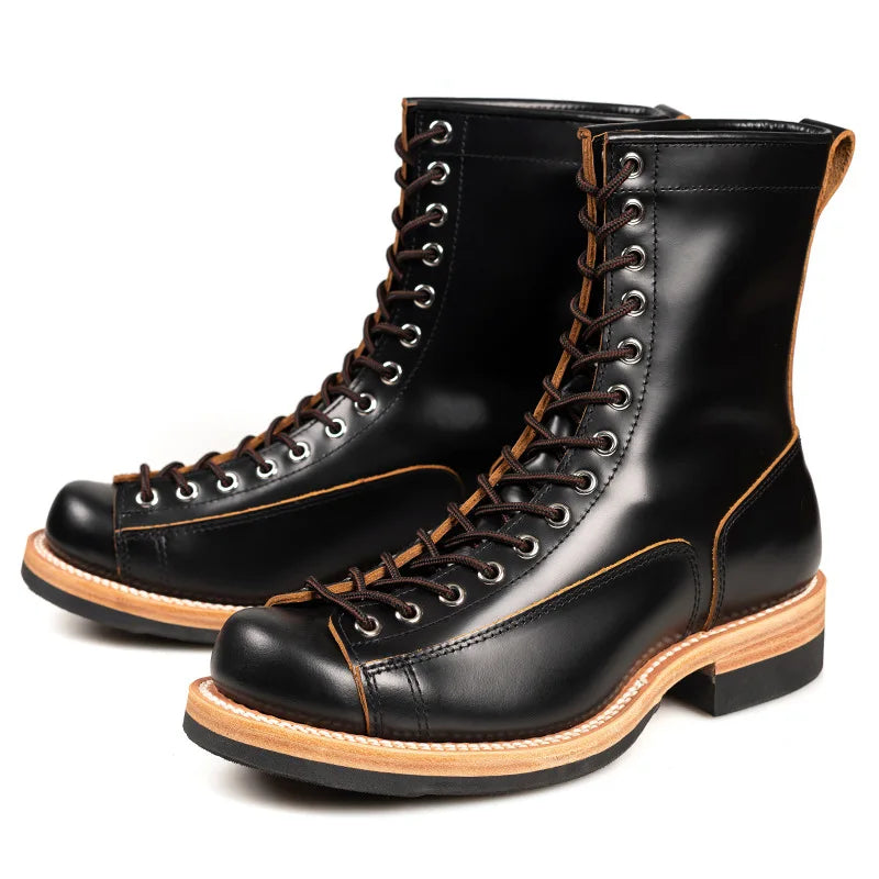 KOWM cow leather Hiking shoes Brown trekkin boots men  low cut workwear big toe shoes trendy casual ankle shoes walking sneakers