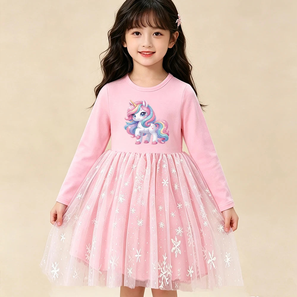 New Girls Dress Spring Autumn Kids Long Sleeve Princess Dress For Children Fashion Clothes Baby Birthday Party Clothing Unicorn
