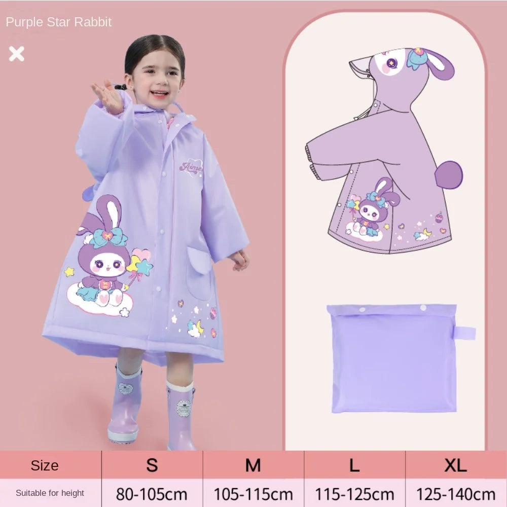 Kids' Whimsical Waterproof Raincoat with Backpack Space