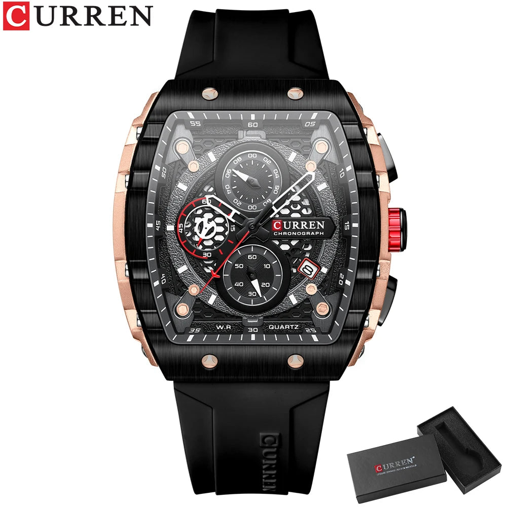 Men’s Sport Quartz Watch – Yellow Silicone Strap, Luminous Auto Date Square Dial