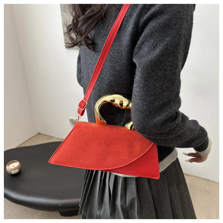 New Minimalist Design Shoulder Bag for Women Light Luxury Large Capacity Casual Metal Hand-held Crossbody Bags Female Handbag
