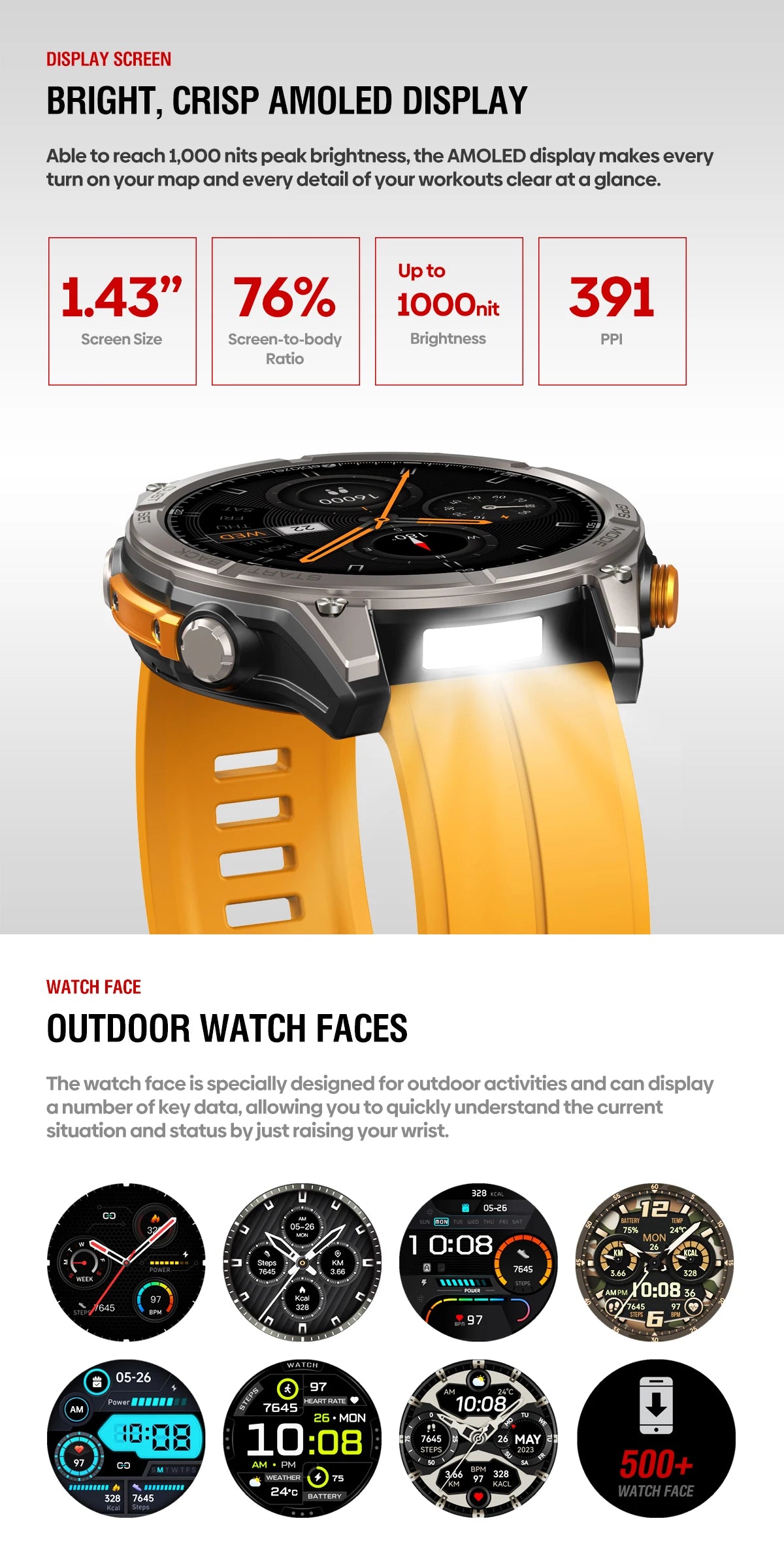Zeblaze Stratos 4 GPS Smartwatch – AMOLED 1.43"