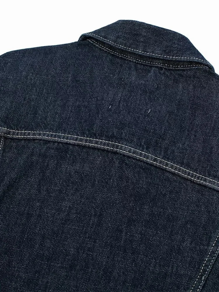 Vintage Blue Denim Jacket – Single Breasted Casual Chic