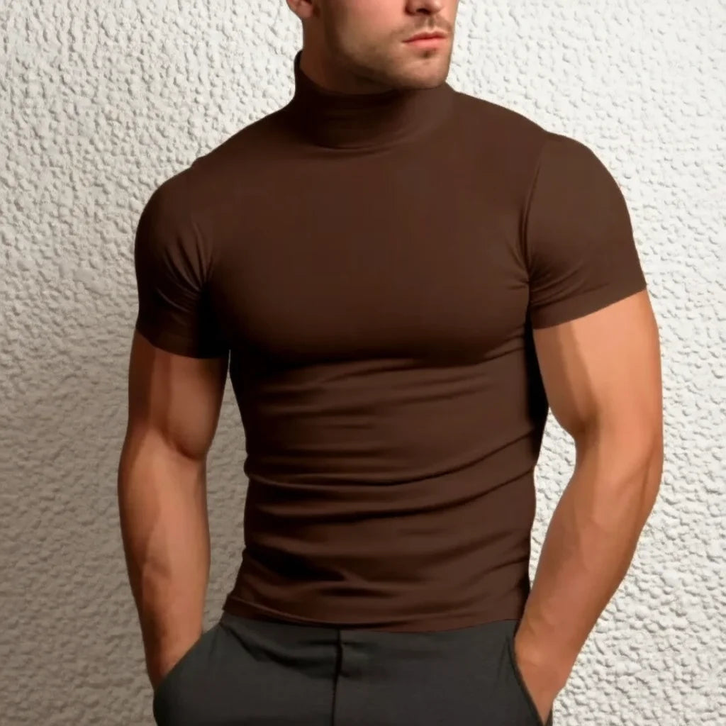 Men's compress T-shirts summer solid color short-sleeved men tops fashion yoga clothes men's tight turtleneck T-shirt