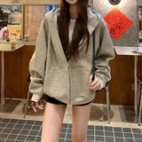 Y2K Vintage Zipper Hoodie Women Long Sleeve Subculture Purple Stripe Priint Harajuku Style Autumn Spting Casual Tops Streetwear