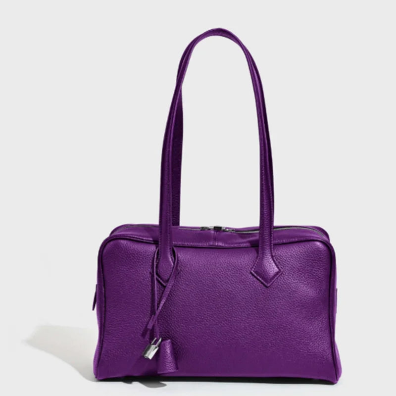 2026 Spring Luxury Brand Genuine Leather Women Bags Cowhide Casual Totes Women Handbags Fashion Silver Lock Shoulder Bags Woman