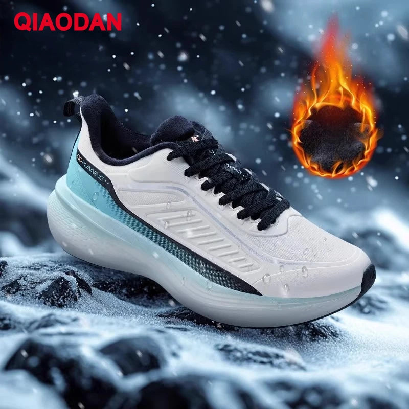 QIAODAN YUYI 4 Winter Running Shoes Men's Sports Shoes Waterproof Absorbing Lightweight Black Fleece Sneakers QXB023244007B