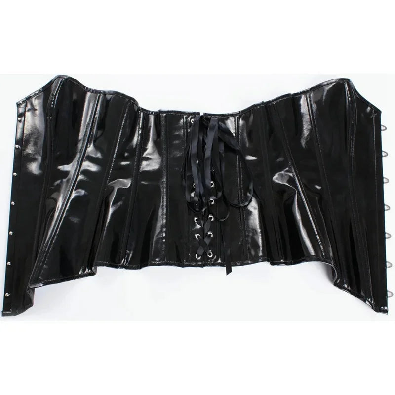 Women's Plus Size Black PVC Vinyl Overbust Corset – Shiny Steampunk Bustier