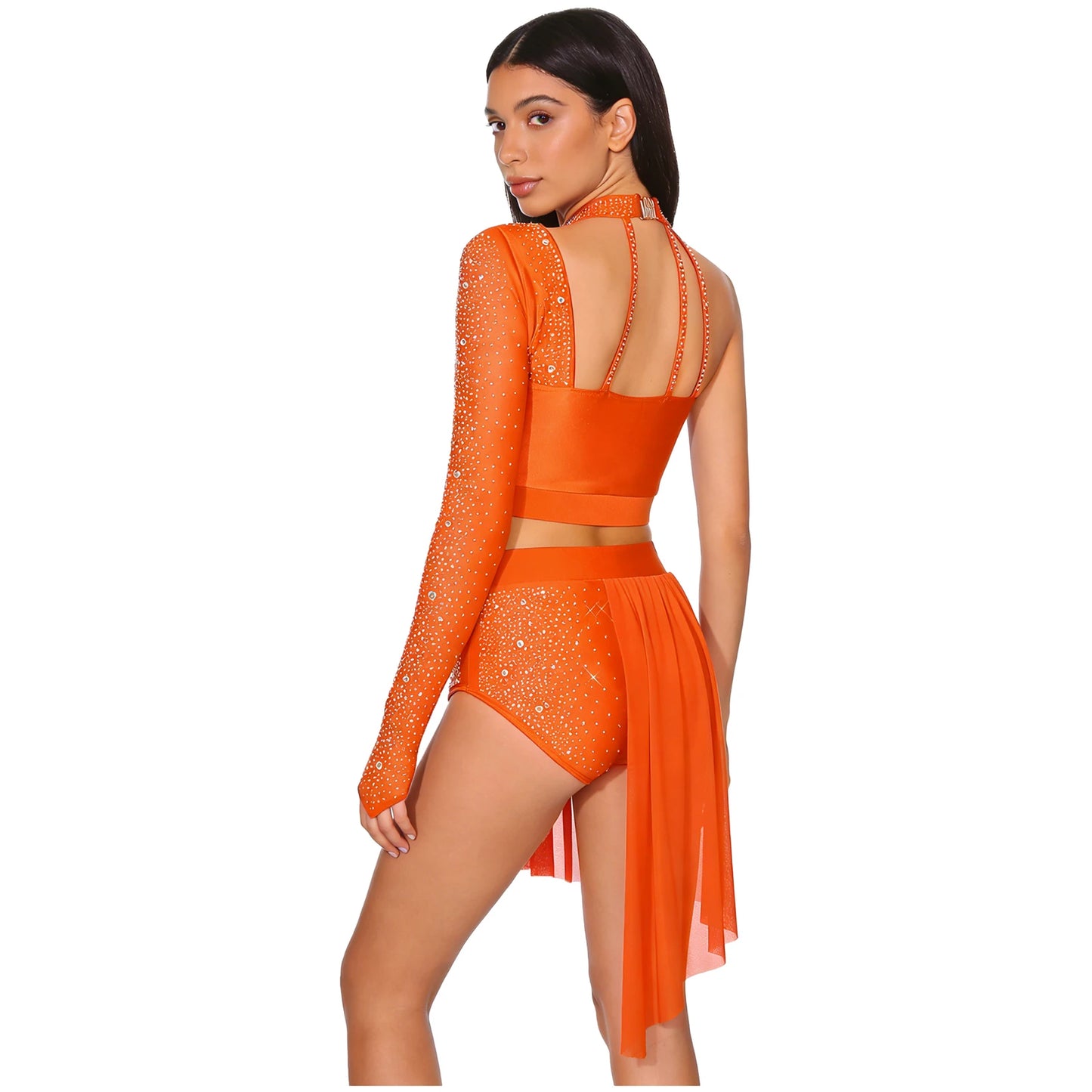 Women's 2-Piece Rhinestone Dance Crop Top & Shorts Set