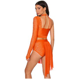 Women's 2-Piece Rhinestone Dance Crop Top & Shorts Set