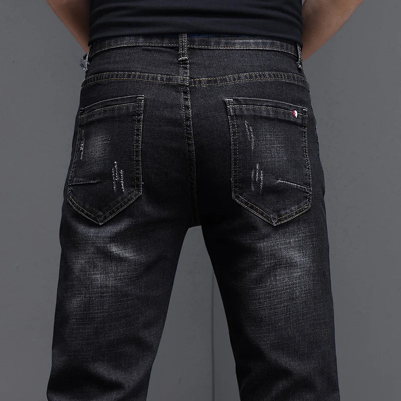 Embroidered Jeans Men's Autumn Winter New Korean Fashion Slim Little Feet Trousers Stretch Vintage Street Denim Trousers Male