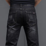Embroidered Jeans Men's Autumn Winter New Korean Fashion Slim Little Feet Trousers Stretch Vintage Street Denim Trousers Male