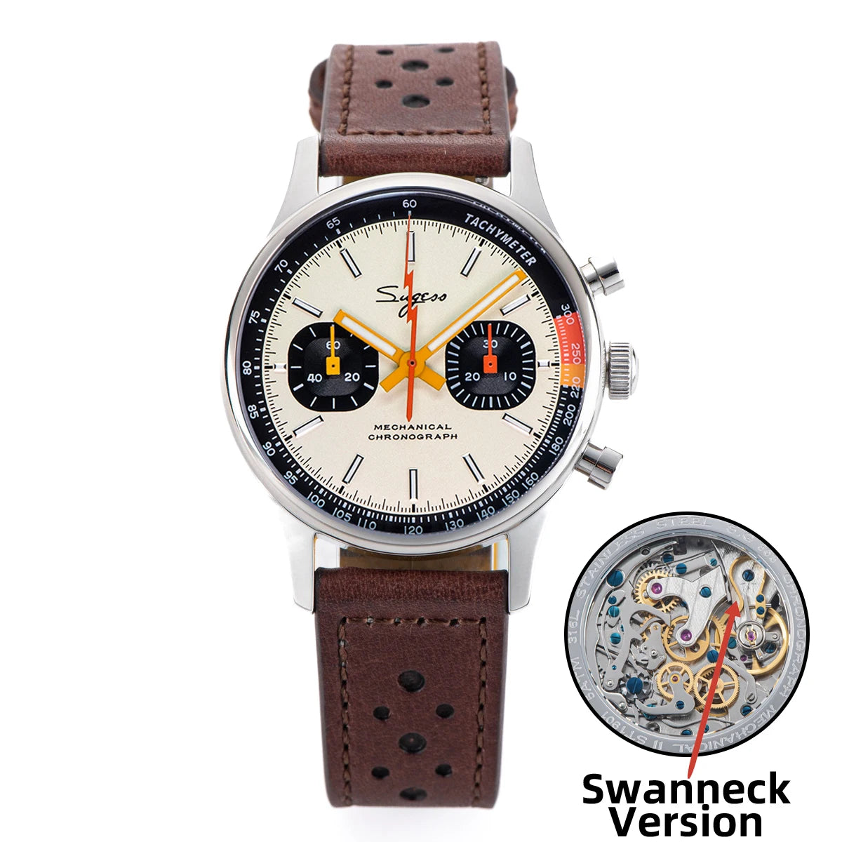 Sugess Pilot Watch with Seagull Movement Swanneck Wristwatch Mechanical Chronograph Sappire Crystal Military Limited Racing 1963