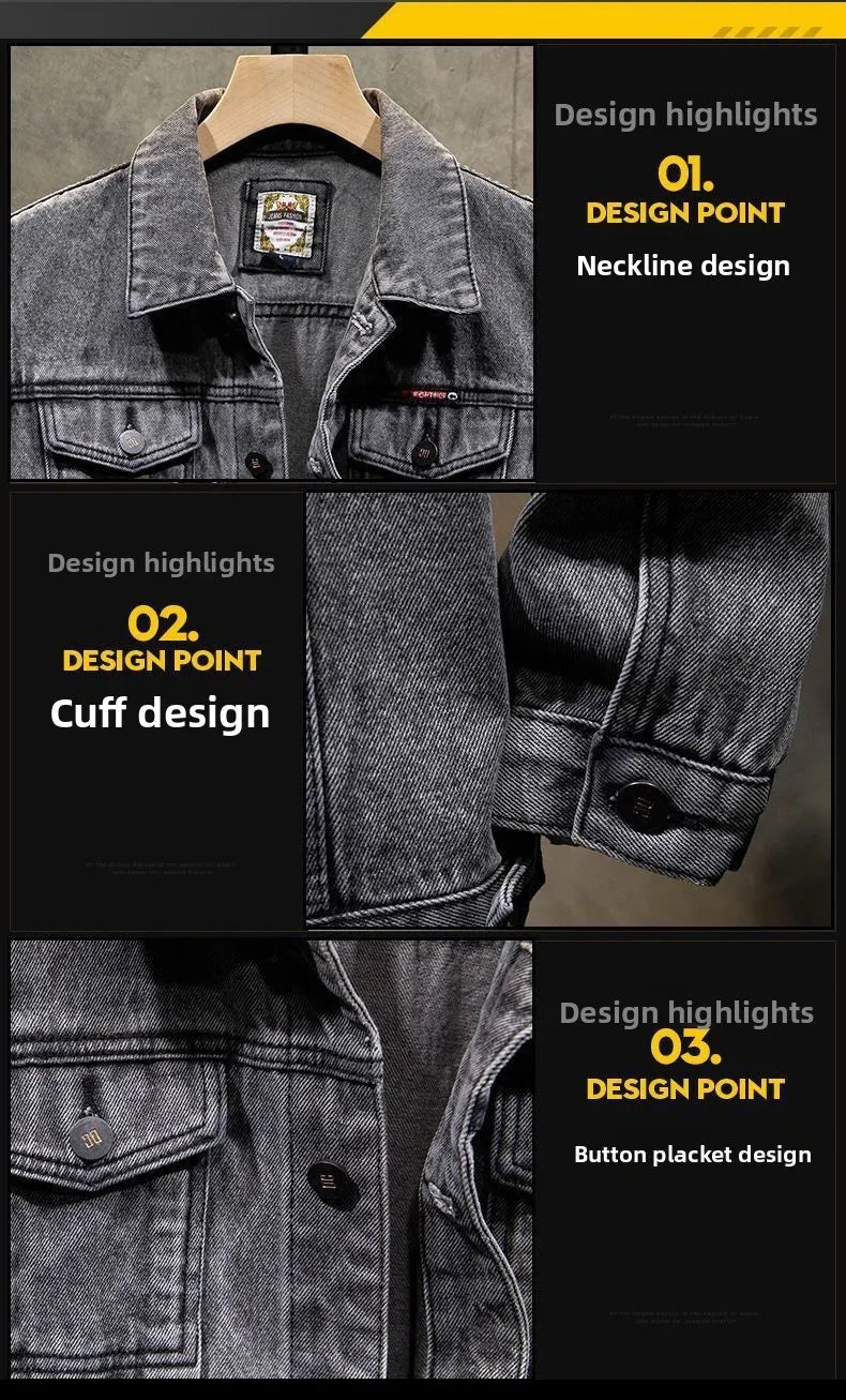 Trendy Workwear Casual Denim Jacket Thickened Fleece Lined Men's Clothing Versatile Jeans Outerwear for Youth
