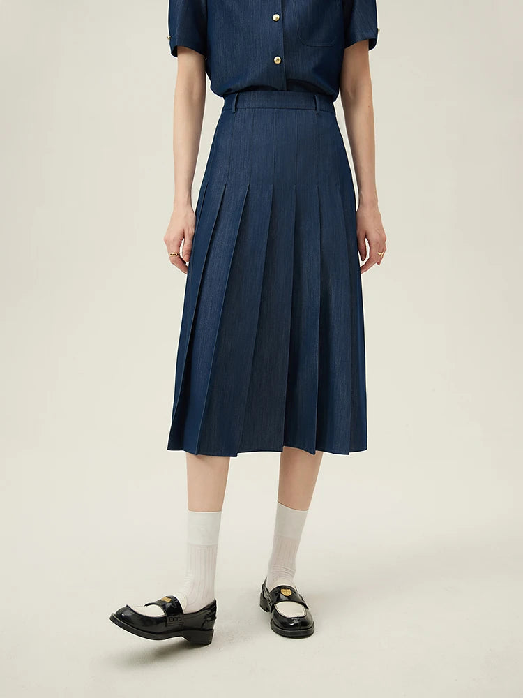 Women's Pleated Midi Skirt – Elegant Office Style