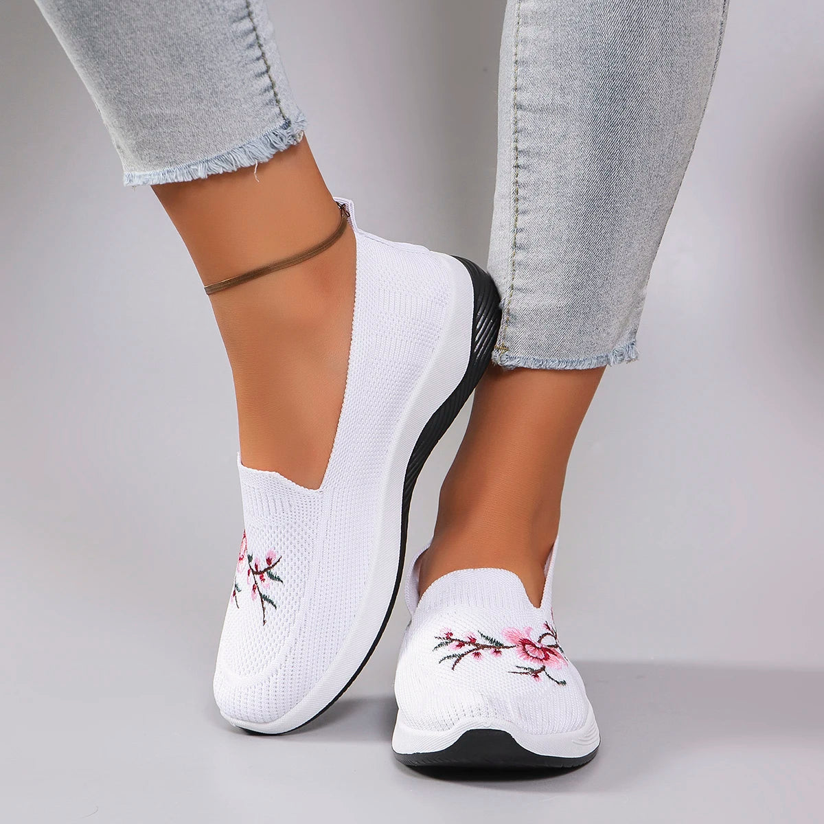 Women's Breathable Mesh Flat Sneakers — Lightweight Slip-On Casual Shoes